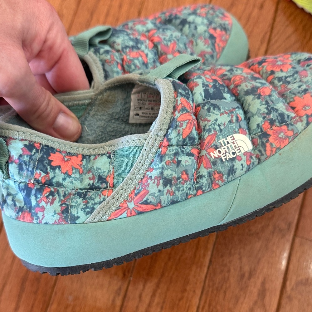 The North Face Floral Blue Slippers and Pink Sneakers